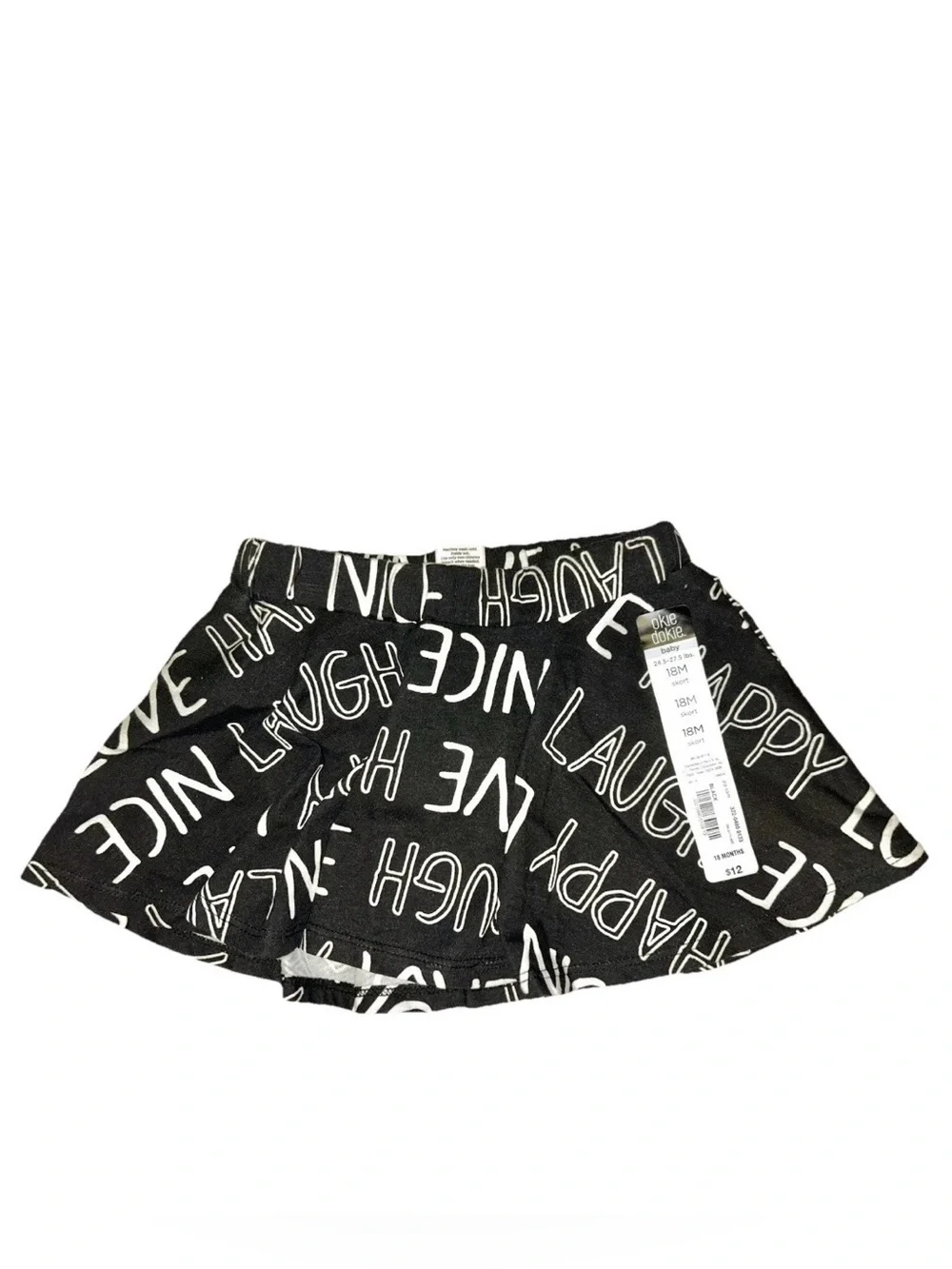 Black & White Graphic Print Typography Skort Love Laugh Happy Nice All-over Text - Picture 1 of 4